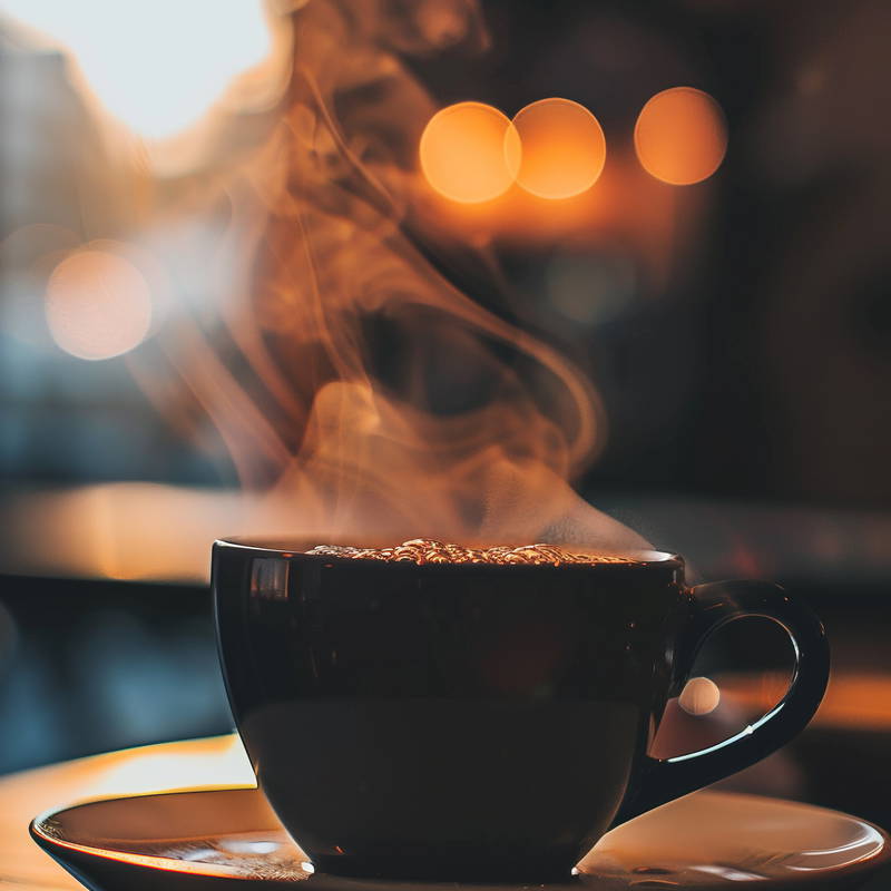 Taza de café humeante con fondo cálido